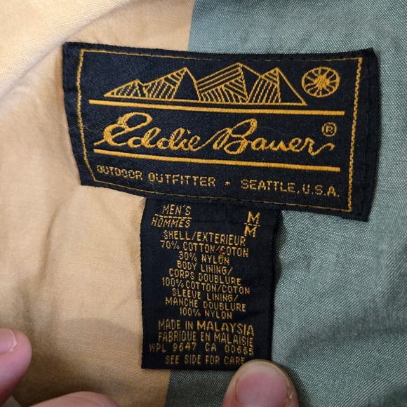 90s Vintage Khaki Canvas Midweight Eddie Bauer Golf Utility Jacket Size Medium - Picture 8 of 14